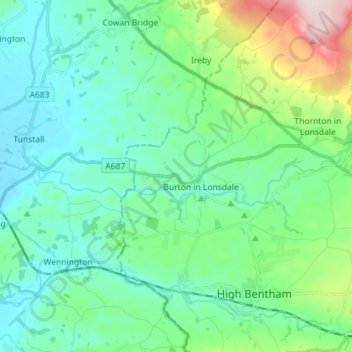 River Greta topographic map, elevation, terrain