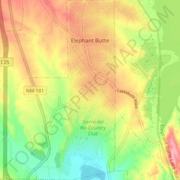 Elephant Butte topographic map, elevation, terrain