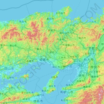 Hyogo Prefecture topographic map, elevation, terrain