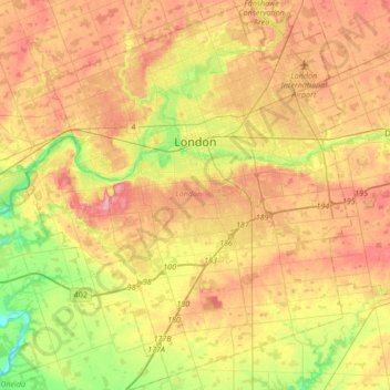 London topographic map, elevation, terrain