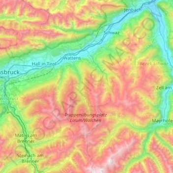 Tux Alps topographic map, elevation, terrain