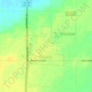 Doniphan topographic map, elevation, terrain