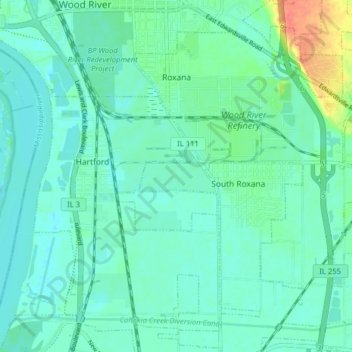 Roxana topographic map, elevation, terrain