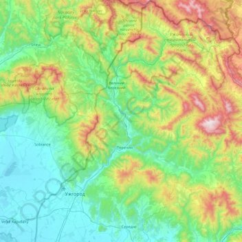 Уж / Uh topographic map, elevation, terrain