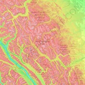 Banff National Park topographic map, elevation, terrain