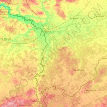 Брестский район topographic map, elevation, terrain