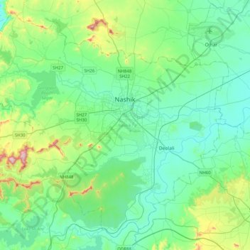 Nashik topographic map, elevation, terrain