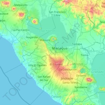 Managua topographic map, elevation, terrain
