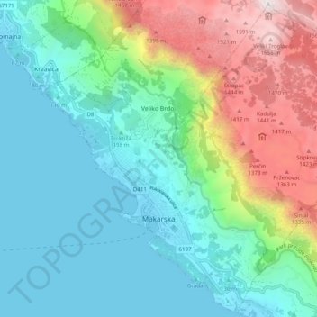 Makarska topographic map, elevation, terrain