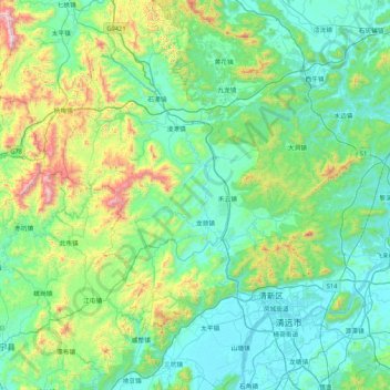 清新区 topographic map, elevation, terrain