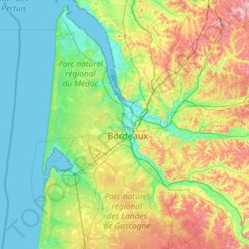 Gironde topographic map, elevation, terrain