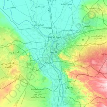 Cairo topographic map, elevation, terrain