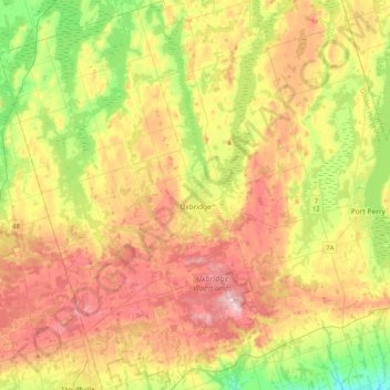 Uxbridge topographic map, elevation, terrain