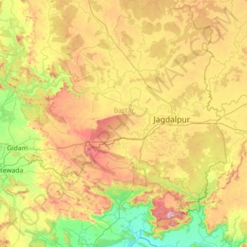 Bastar topographic map, elevation, terrain