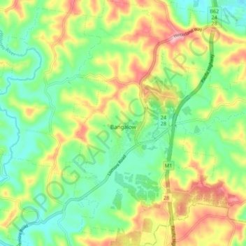 Bangalow topographic map, elevation, terrain