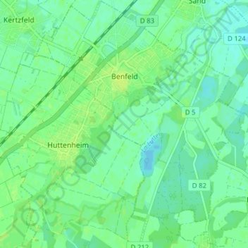 Benfeld topographic map, elevation, terrain