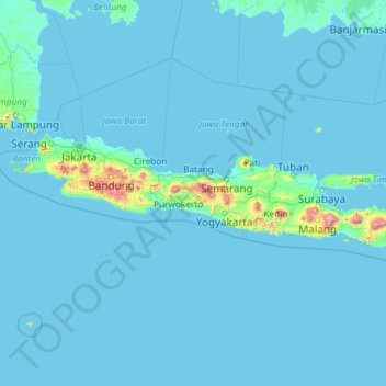 Java topographic map, elevation, terrain