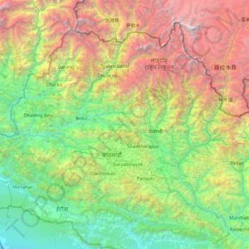 बागमती अञ्चल topographic map, elevation, terrain