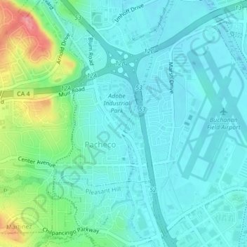 Pacheco topographic map, elevation, terrain