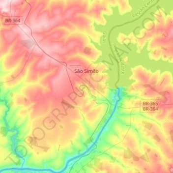 São Simão topographic map, elevation, terrain