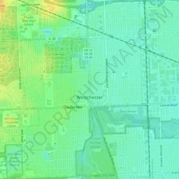 Westchester topographic map, elevation, terrain