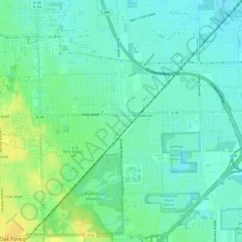 Midlothian topographic map, elevation, terrain