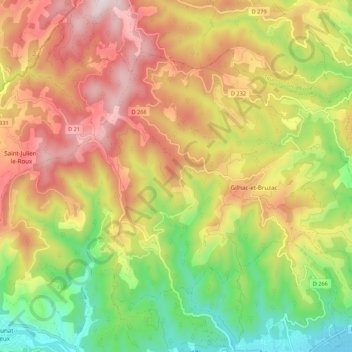 Gilhac-et-Bruzac topographic map, elevation, terrain