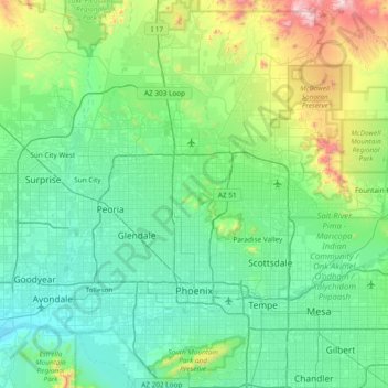 Phoenix topographic map, elevation, terrain