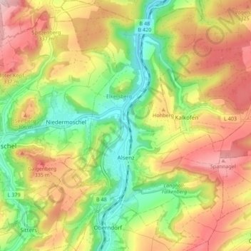 Alsenz topographic map, elevation, terrain