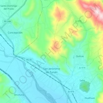 San Jerónimo de Tunán topographic map, elevation, terrain