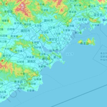 Shantou topographic map, elevation, terrain
