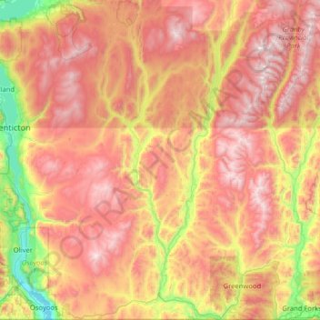 Area E (Beaverdell/West Boundary) topographic map, elevation, terrain