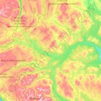 Folldal topographic map, elevation, terrain