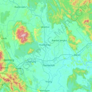 Pahang River topographic map, elevation, terrain