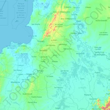 Sucre topographic map, elevation, terrain