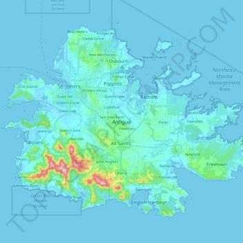 Antigua topographic map, elevation, terrain