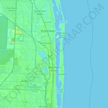 West Palm Beach topographic map, elevation, terrain
