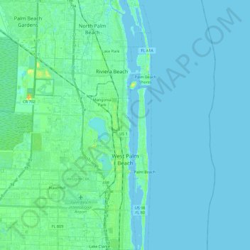 West Palm Beach topographic map, elevation, terrain