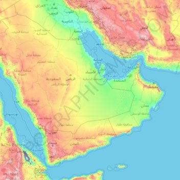 Arabian Peninsula topographic map, elevation, terrain