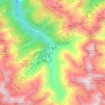 Gramais topographic map, elevation, terrain