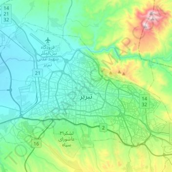 Tabriz topographic map, elevation, terrain