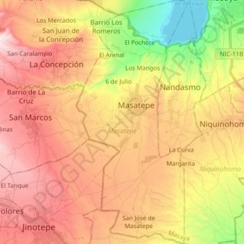 Masatepe (Municipio) topographic map, elevation, terrain