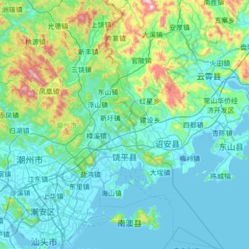 饶平县 topographic map, elevation, terrain