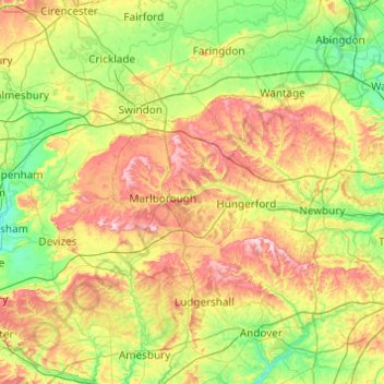 North Wessex Downs AONB topographic map, elevation, terrain