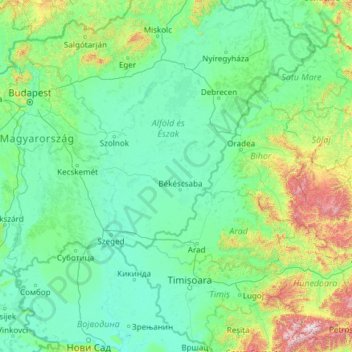 Tisza topographic map, elevation, terrain