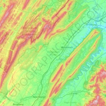 Shenandoah County topographic map, elevation, terrain