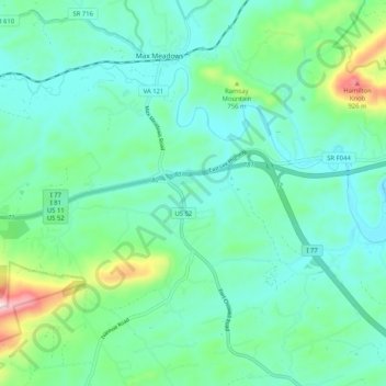Fort Chiswell topographic map, elevation, terrain