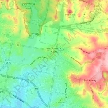Narre Warren North topographic map, elevation, terrain