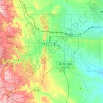 Rapid City topographic map, elevation, terrain