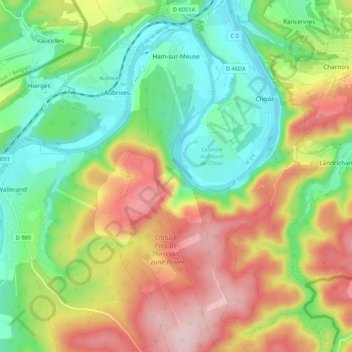 Ham-sur-Meuse topographic map, elevation, terrain